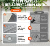 Carport Replacement Canopy Cover 10x20ft Heavy Duty Waterproof UV Protected Garage Shelter Tarp with Ball Bungees Grey Top Only Frame Not Included